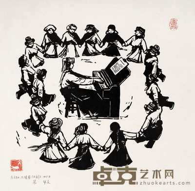 牛文 1959年作 东方红太阳升 镜心 44.5×44.5cm